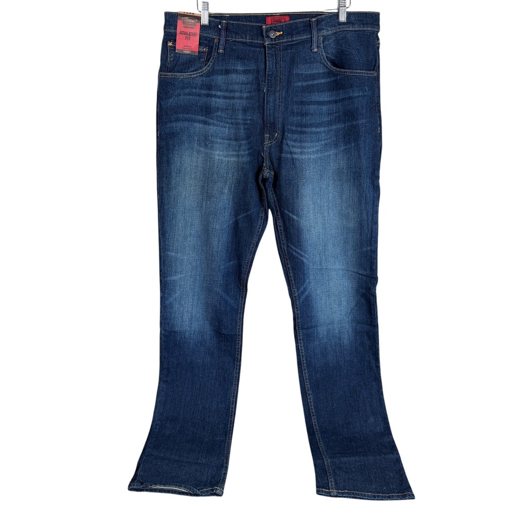 The Foundry Athletic Fit Jeans Mens 38x36 Dark Indigo Flex Tapered Leg read